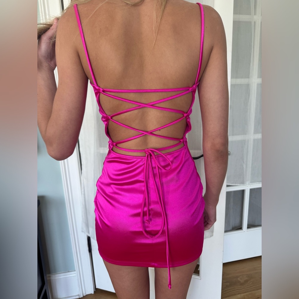 Hot pink satin Bodycon Mini Dress XS